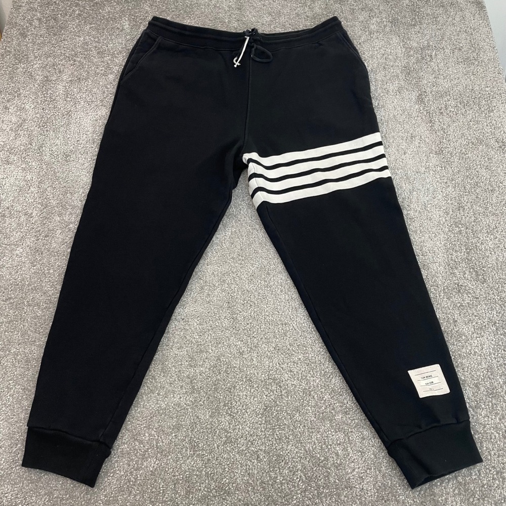 Thom Browne Sweatpants Mens 6 4 Bar Stripe Joggers Black Cotton